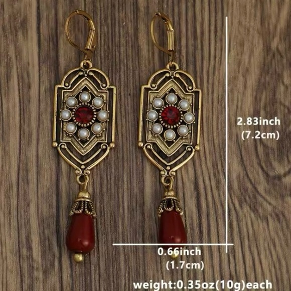 ✨Anthropologie Verity Floral Ruby Drop Earrings - Picture 4 of 6